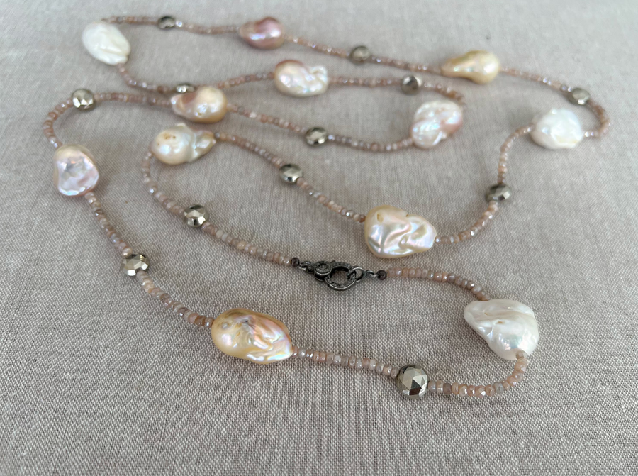 Long Baroque Pearl and Moonstone Necklace