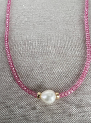 Pink Topaz Necklace with Freshwater Rice Pearl Accent