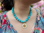 Turquoise Choker Necklace with Compass Pendant