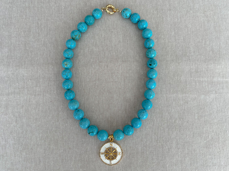 Turquoise Choker Necklace with Compass Pendant