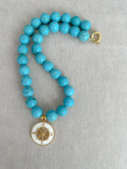 Turquoise Choker Necklace with Compass Pendant