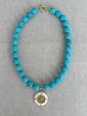 Turquoise Choker Necklace with Compass Pendant
