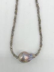 Labradorite Necklace with Baroque Pearl Accent, Gemstone Necklace, Gifts for Her, Mother's Day, Boho Style, Fall Jewelry,