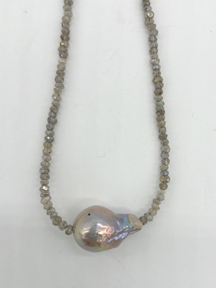 Labradorite Necklace with Baroque Pearl Accent, Gemstone Necklace, Gifts for Her, Mother's Day, Boho Style, Fall Jewelry,