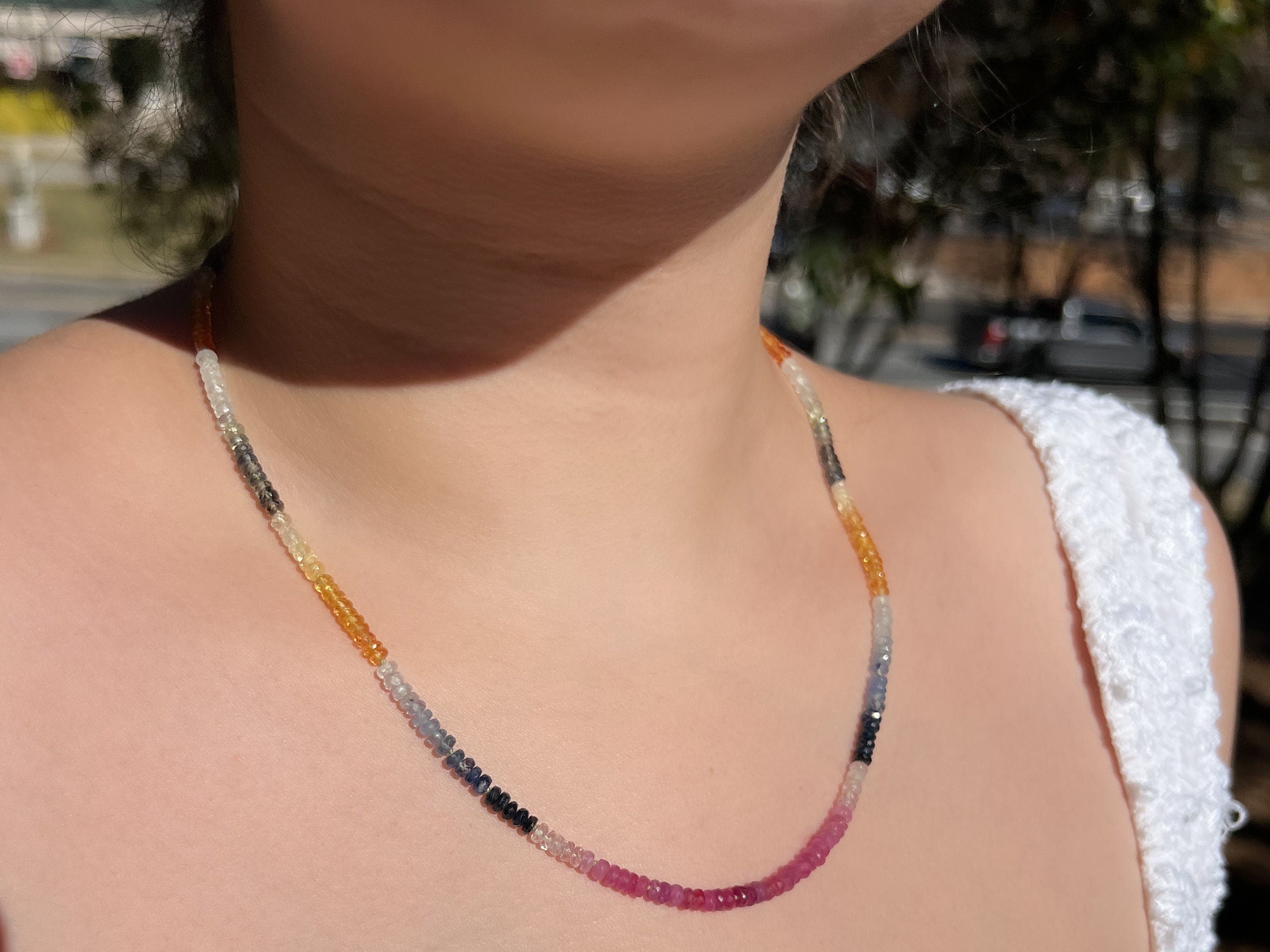 Sapphire Necklace, Multi colored Sapphires necklace, Gemstone Necklace, Boho Necklace, September Birthstone, Handmade