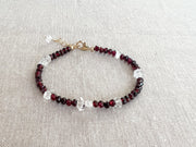 Garnet and Herkimer Diamond Bracelet, Gemstone Bracelet, January Birthstone, April Birthstone, Boho, Gift for Her, Handmade, Winter Jewelry