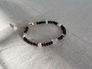 Garnet and Herkimer Diamond Bracelet, Gemstone Bracelet, January Birthstone, April Birthstone, Boho, Gift for Her, Handmade, Winter Jewelry