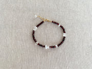 Garnet and Herkimer Diamond Bracelet, Gemstone Bracelet, January Birthstone, April Birthstone, Boho, Gift for Her, Handmade, Winter Jewelry