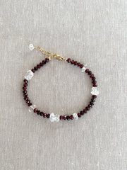 Garnet and Herkimer Diamond Bracelet, Gemstone Bracelet, January Birthstone, April Birthstone, Boho, Gift for Her, Handmade, Winter Jewelry