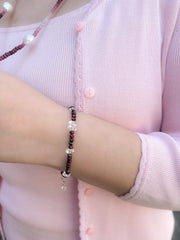 Garnet and Herkimer Diamond Bracelet, Gemstone Bracelet, January Birthstone, April Birthstone, Boho, Gift for Her, Handmade, Winter Jewelry