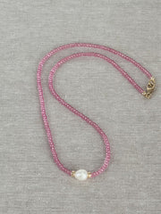 Pink Topaz Necklace with Freshwater Rice Pearl Accent