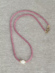 Pink Topaz Necklace with Freshwater Rice Pearl Accent