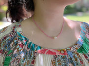 Pink Topaz Necklace with Freshwater Rice Pearl Accent