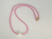 Pink Topaz Necklace with Freshwater Rice Pearl Accent