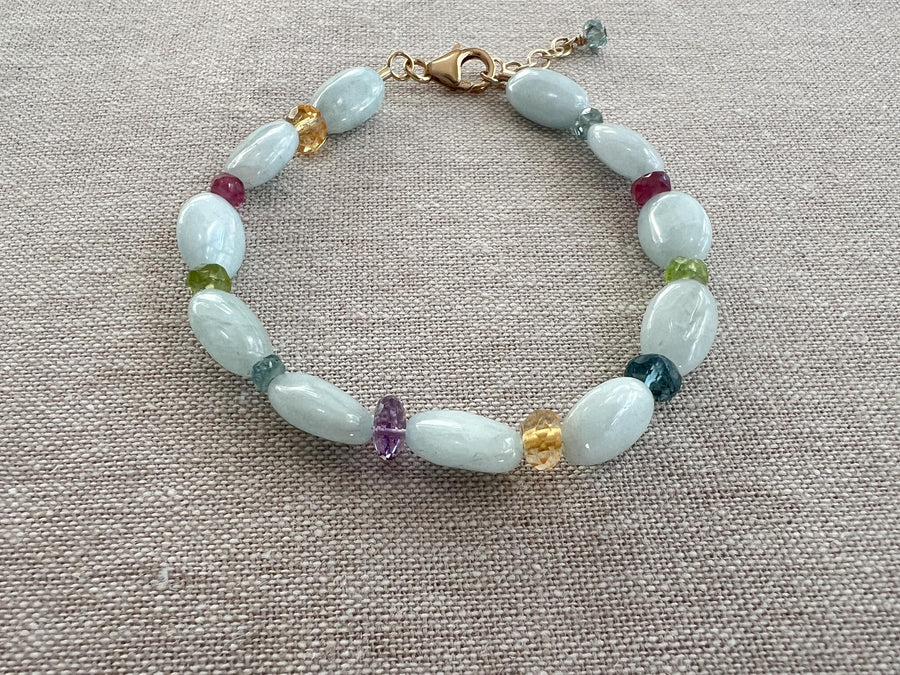 Aquamarine and Mixed Gemstone Bracelet, Gemstone Bracelet, Boho Bracelet, Gift for Her, March Birthstone, Spring Bracelet, Milky Aquamarine