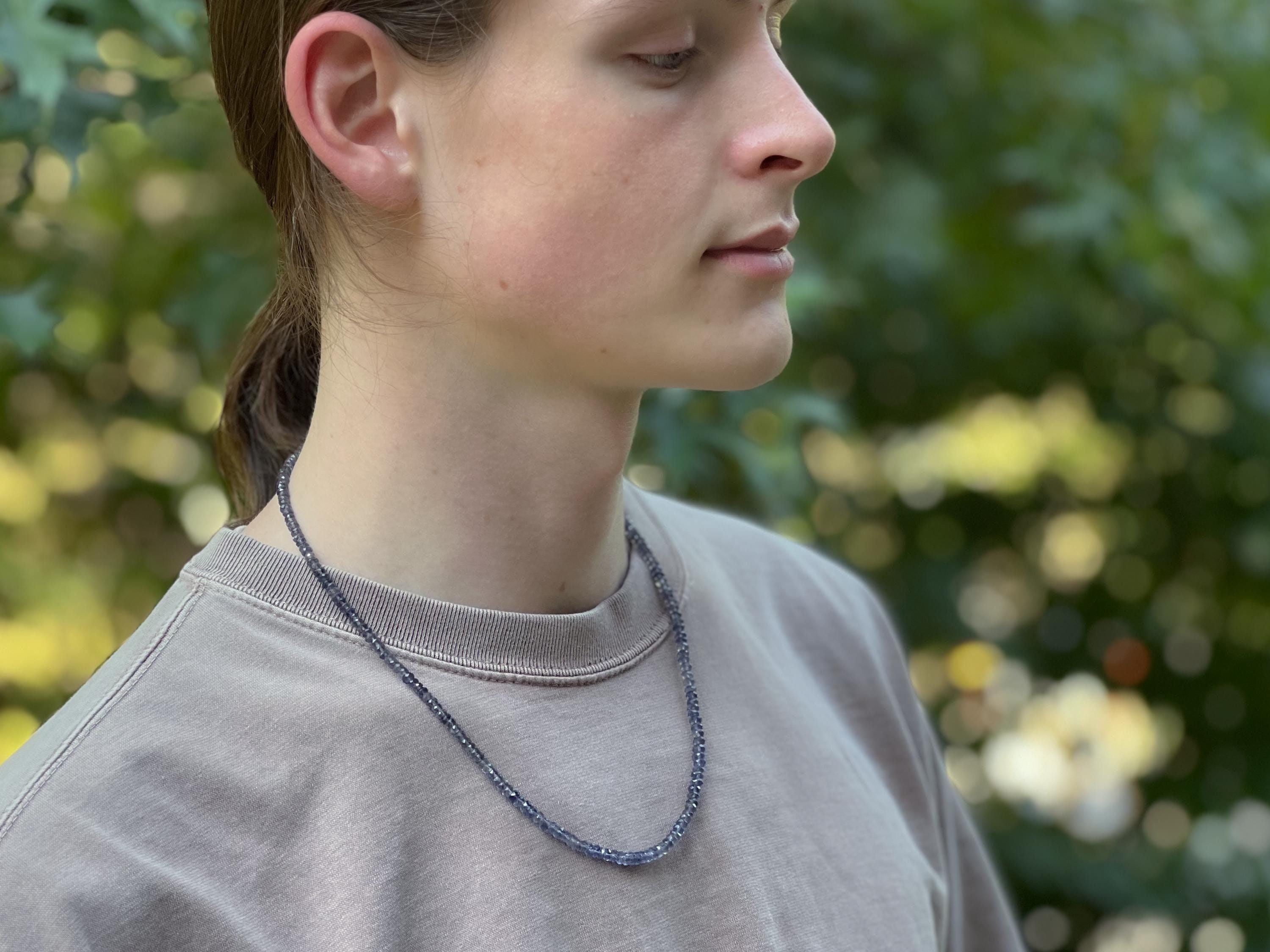 Iolite Gemstone Necklace, Men's Iolite Necklace, Unisex Iolite Necklace