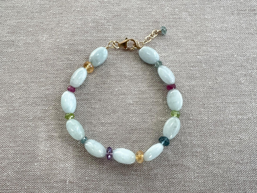 Aquamarine and Mixed Gemstone Bracelet, Gemstone Bracelet, Boho Bracelet, Gift for Her, March Birthstone, Spring Bracelet, Milky Aquamarine