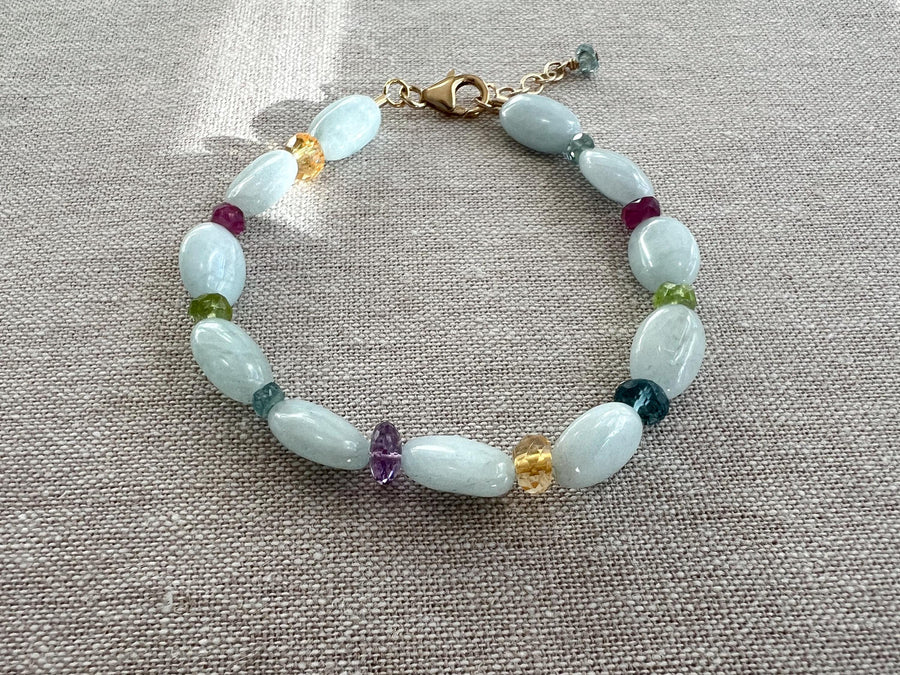 Aquamarine and Mixed Gemstone Bracelet, Gemstone Bracelet, Boho Bracelet, Gift for Her, March Birthstone, Spring Bracelet, Milky Aquamarine