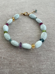 Aquamarine and Mixed Gemstone Bracelet, Gemstone Bracelet, Boho Bracelet, Gift for Her, March Birthstone, Spring Bracelet, Milky Aquamarine