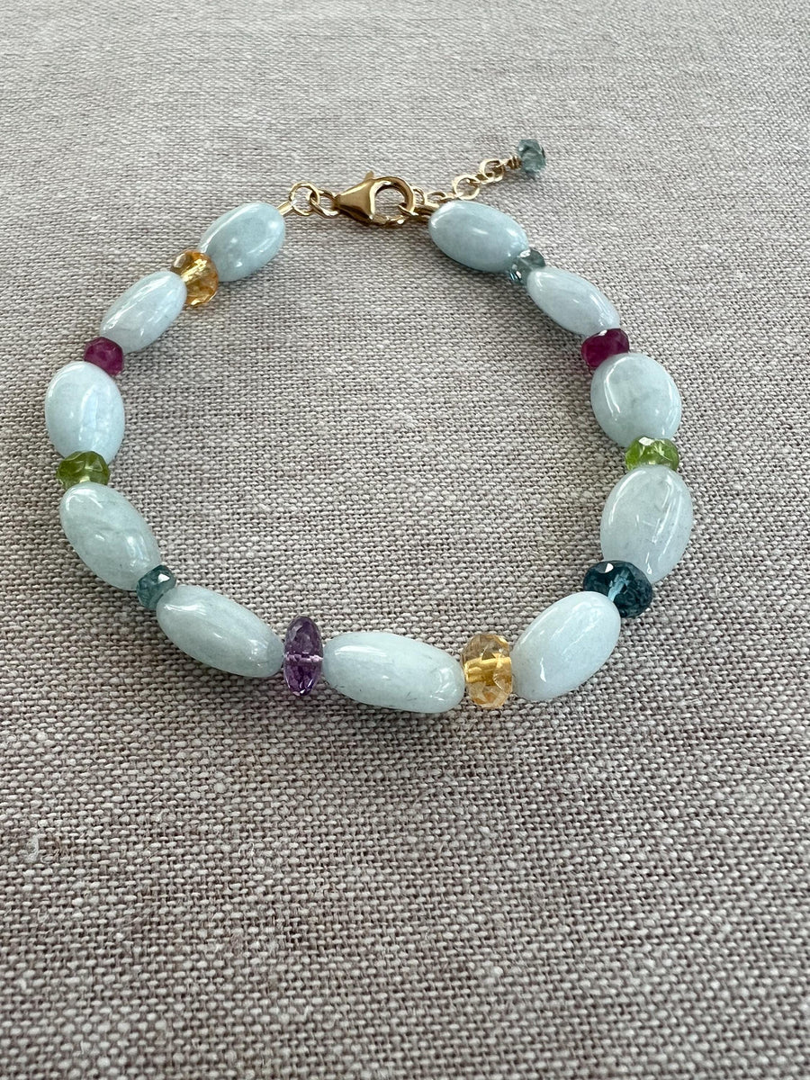 Aquamarine and Mixed Gemstone Bracelet, Gemstone Bracelet, Boho Bracelet, Gift for Her, March Birthstone, Spring Bracelet, Milky Aquamarine