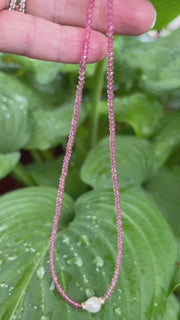 Pink Topaz Necklace with Freshwater Rice Pearl Accent