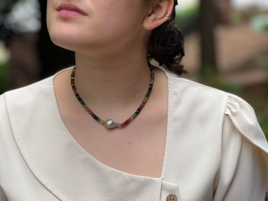 Tourmaline and Baroque Pearl Necklace