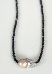 Baroque Pearl Necklace, Black Spinel, Short