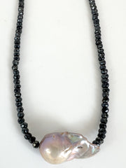 Baroque Pearl Necklace, Black Spinel, Short