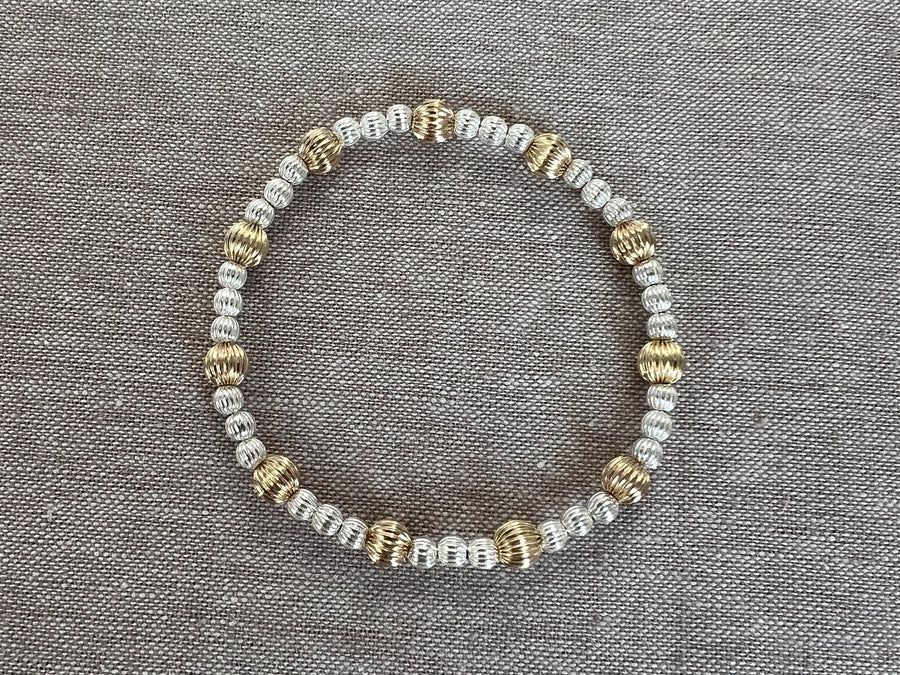 Gold and Silver Textured Beaded Bracelet