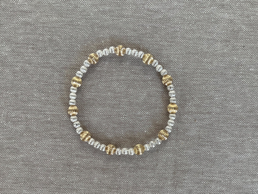 Gold and Silver Textured Beaded Bracelet