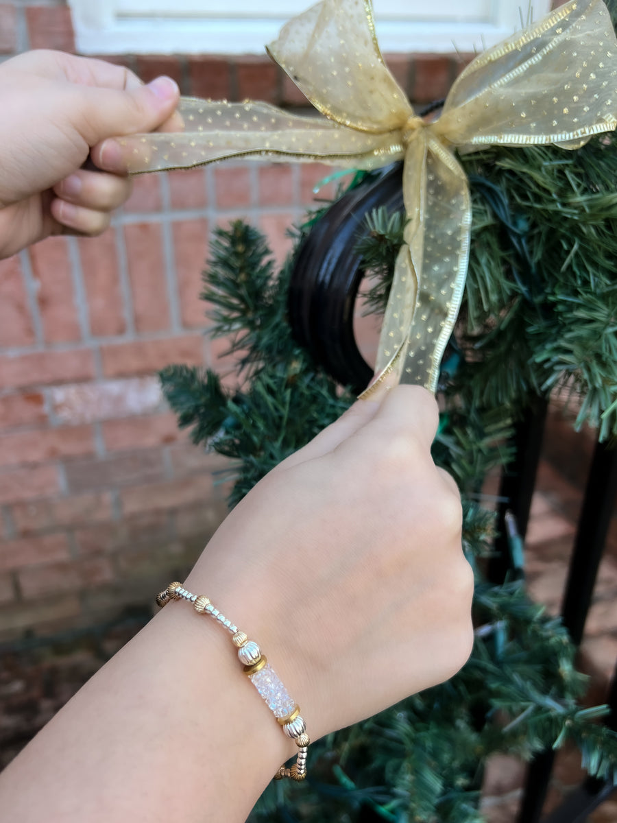 Crystal Bar Beaded Bracelet 15mm Moonlight