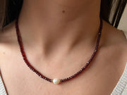 Garnet Necklace with Rice Pearl Accent