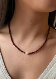 Garnet Necklace with Rice Pearl Accent