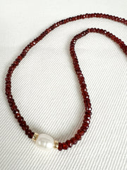 Garnet Necklace with Rice Pearl Accent