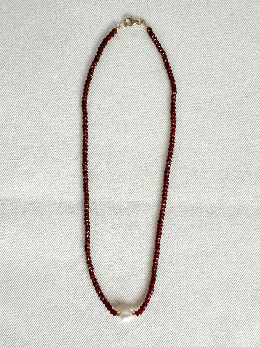 Garnet Necklace with Rice Pearl Accent