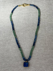 Blue and Green Kyanite Necklace with Lapis Pendant