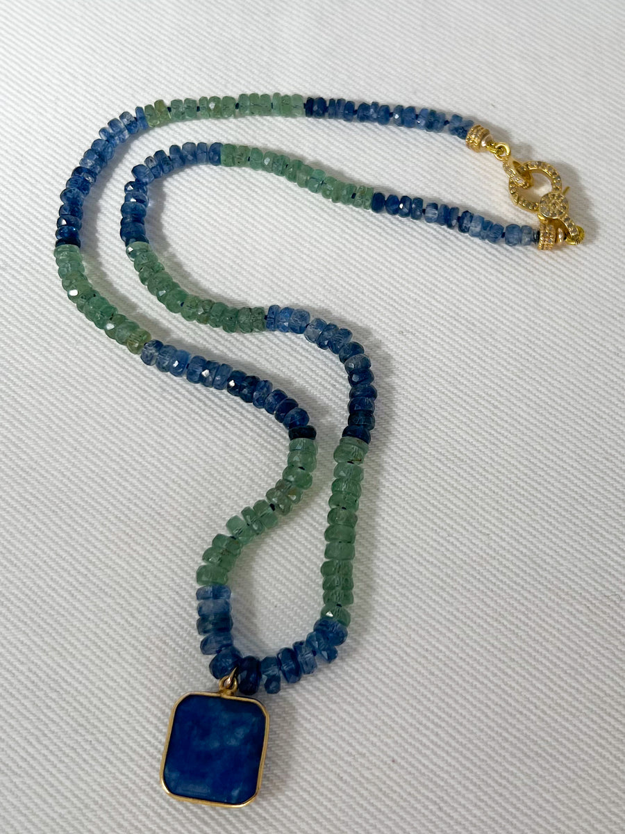 Blue and Green Kyanite Necklace with Lapis Pendant