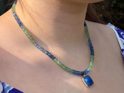 Blue and Green Kyanite Necklace with Lapis Pendant