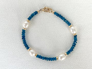 Swiss Blue Topaz Pearl Station Bracelet