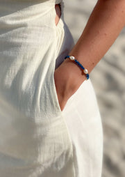 Swiss Blue Topaz Pearl Station Bracelet