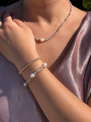 Moonstone Pearl Station Bracelet