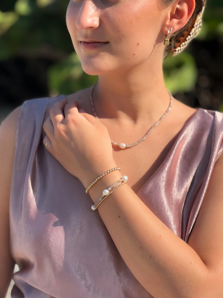 Moonstone Pearl Station Bracelet