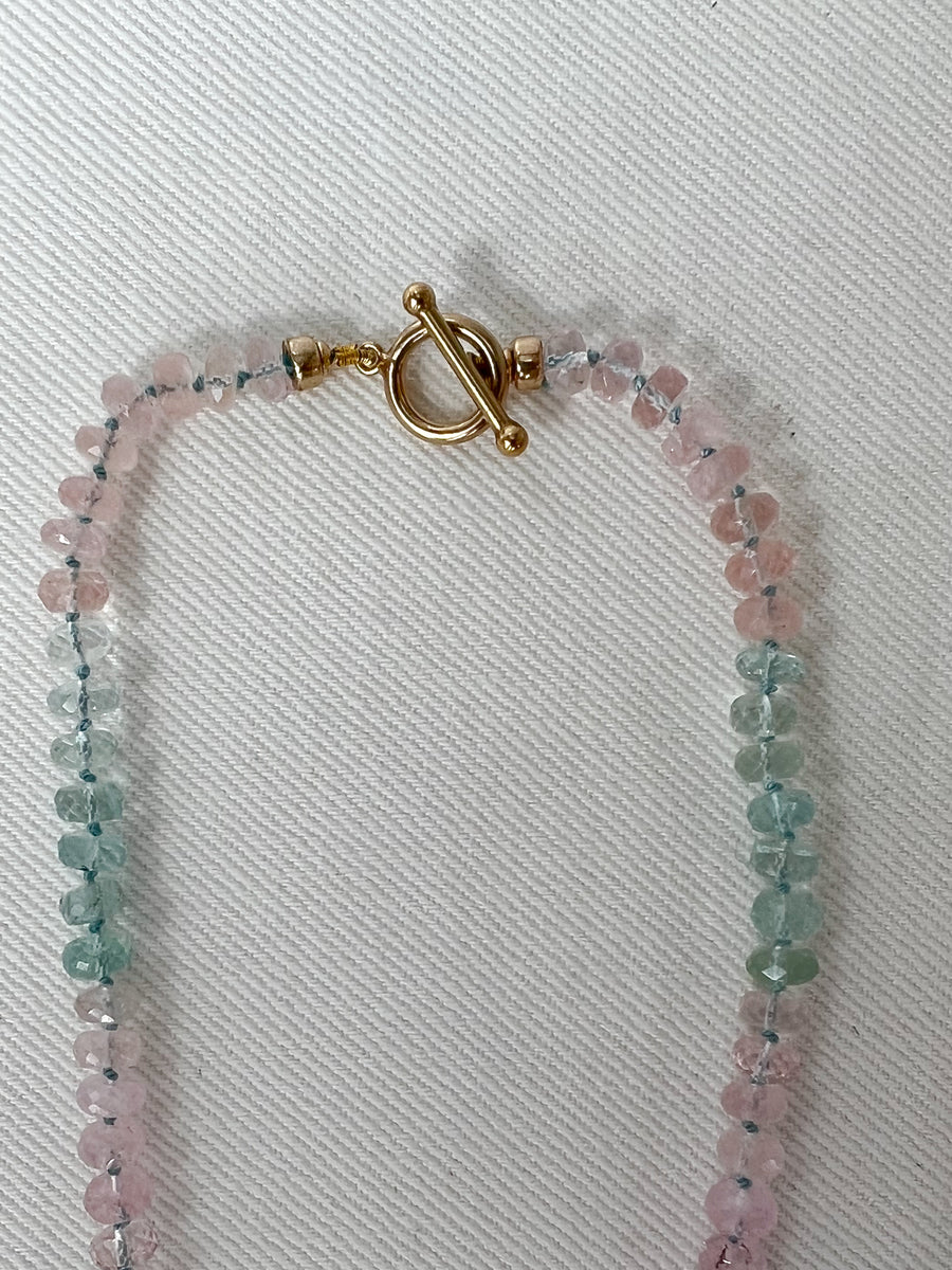 Morganite and Aquamarine Necklace with Rose Quartz Pendant