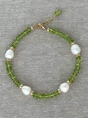 Peridot Pearl Station Bracelet
