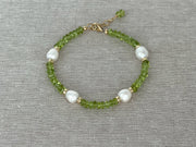 Peridot Pearl Station Bracelet