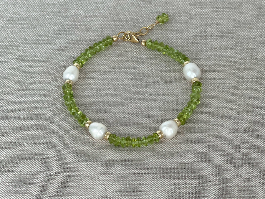 Peridot Pearl Station Bracelet