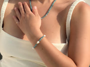 Blue Silverite Pearl Station Bracelet