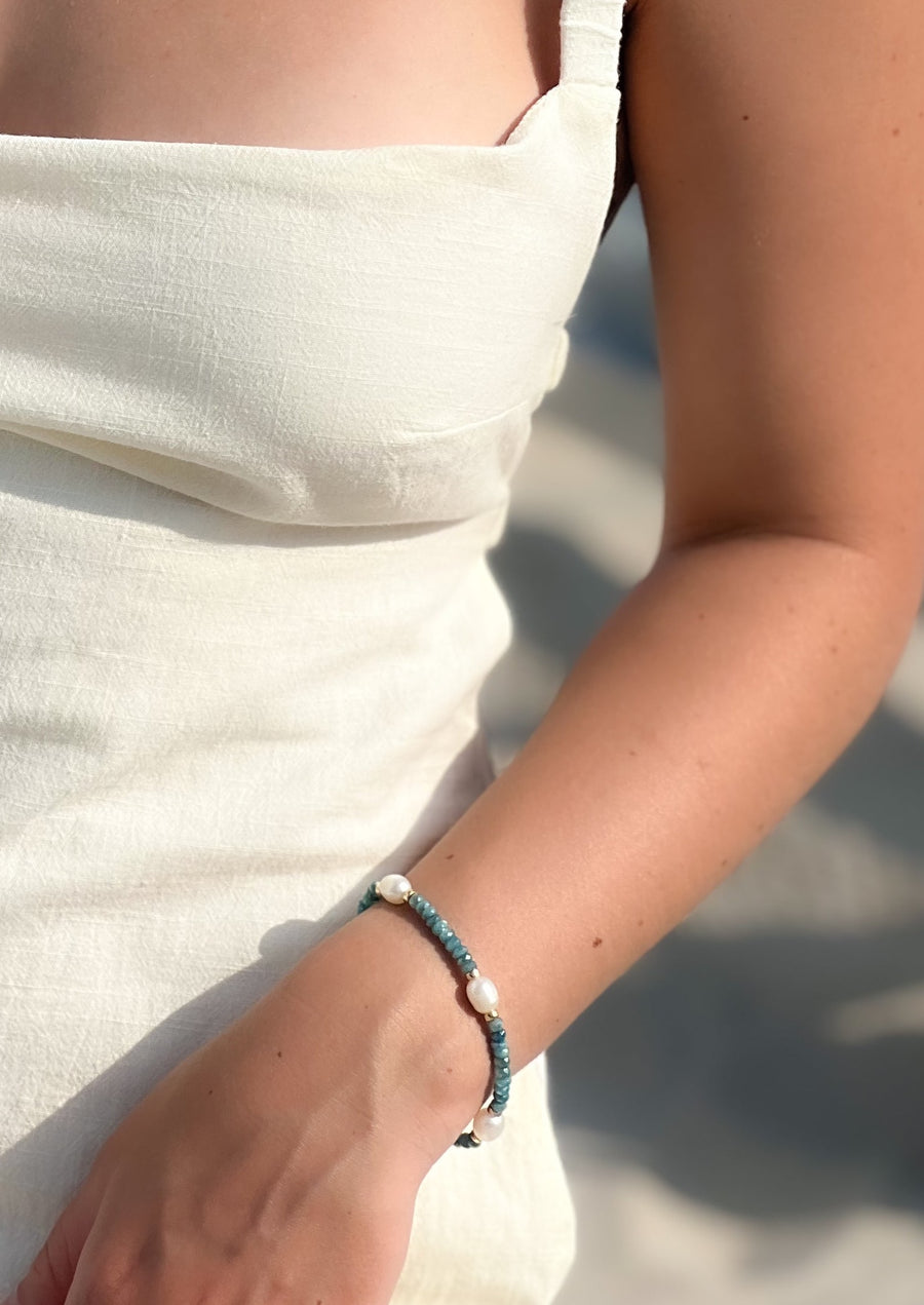 Blue Silverite Pearl Station Bracelet