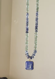 Blue and Green Kyanite Necklace with Lapis Pendant