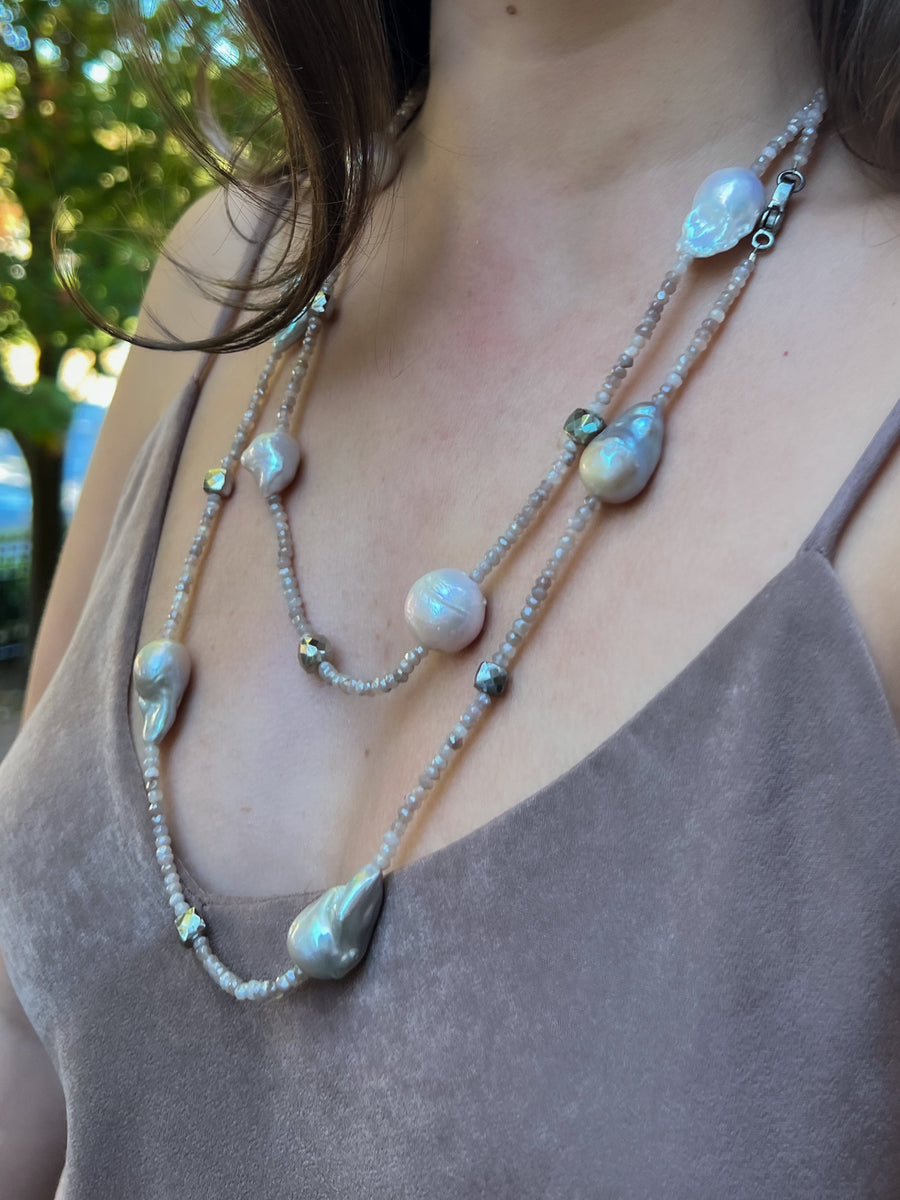 Long Baroque Pearl and Moonstone Necklace